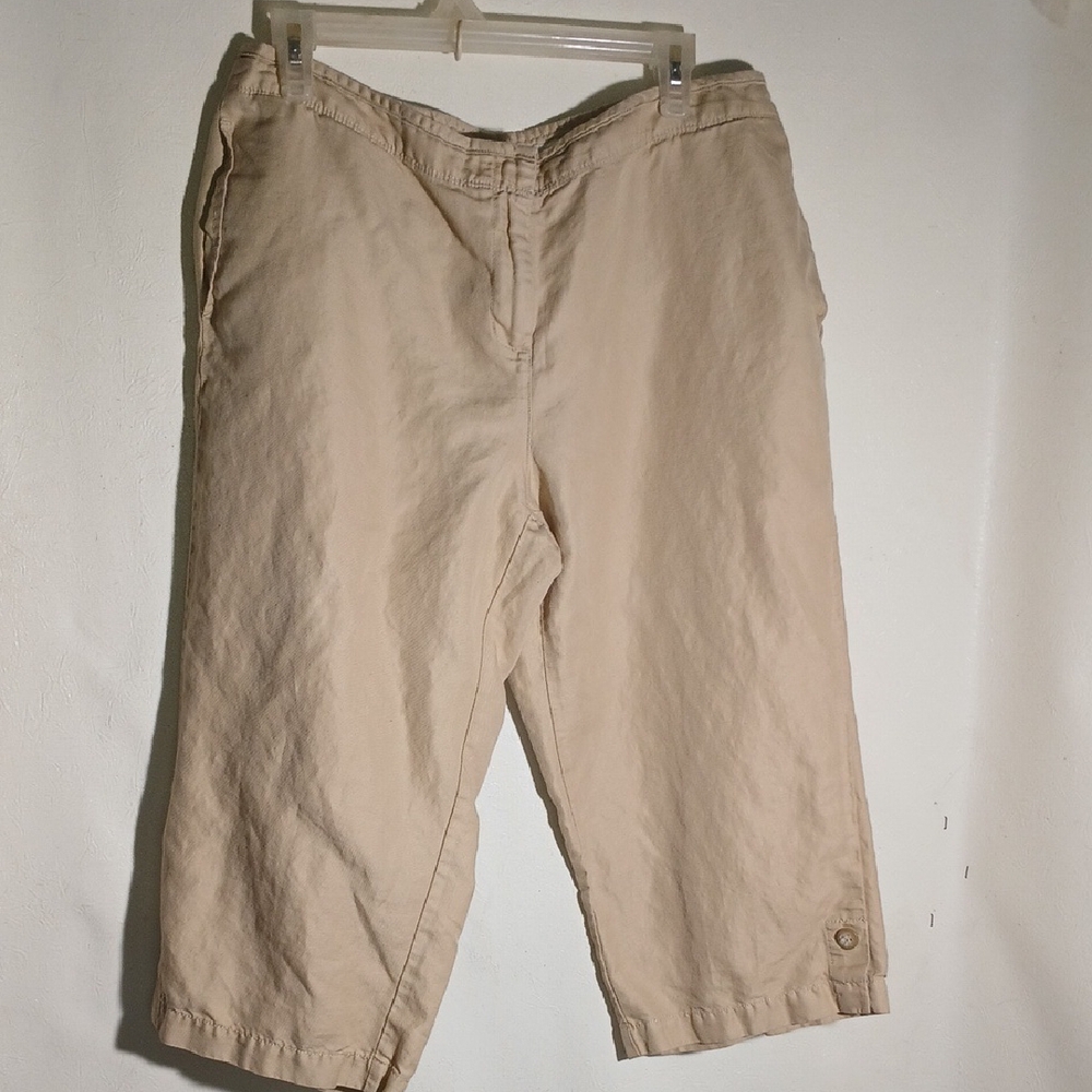 J Jill Women's Linen Cotton Blend Capris Pants Tan Size 14 Petite